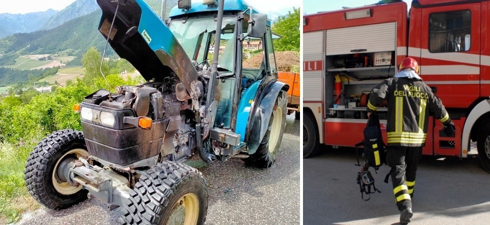 Il motore si surriscalda e il trattore va a fuoco: paura per un agricoltore di Stenico